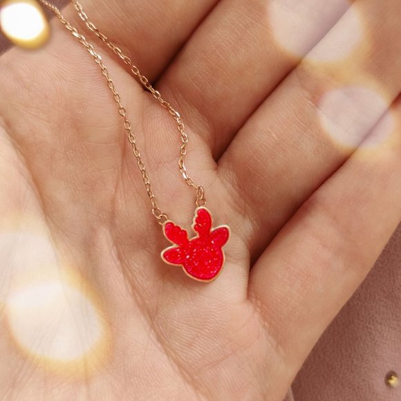 Cute Red Reindeer Druzy Charm Necklace Pendant Christmas Jewelry Gift - Picture 2 of 2